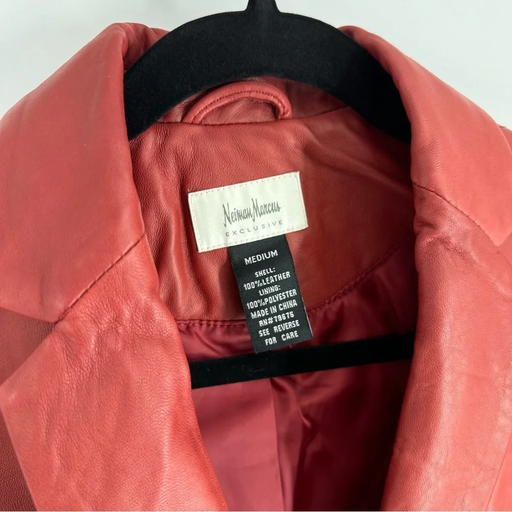 Neiman Marcus Vintage Y2K Dark Cherry Red Quilted Leather Blazer Jacket - Picture 3 of 5